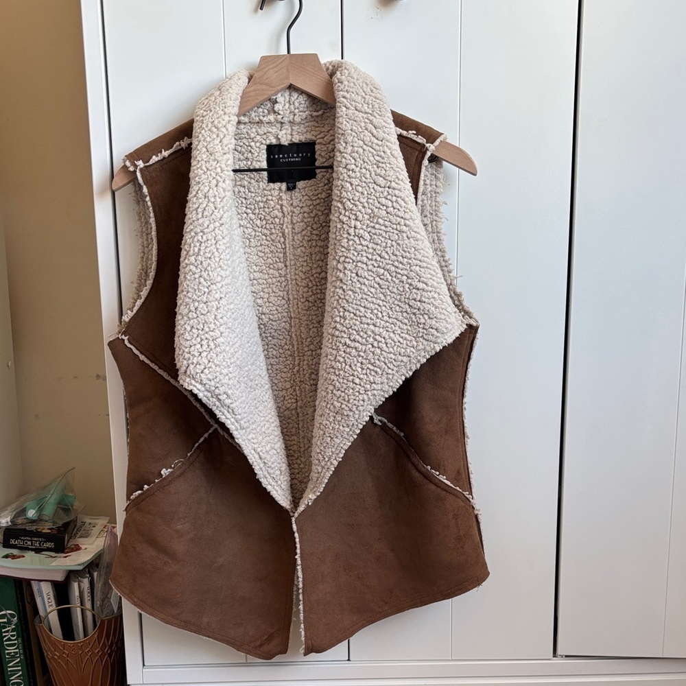 Sanctuary Brown and Cream Shearling Vest